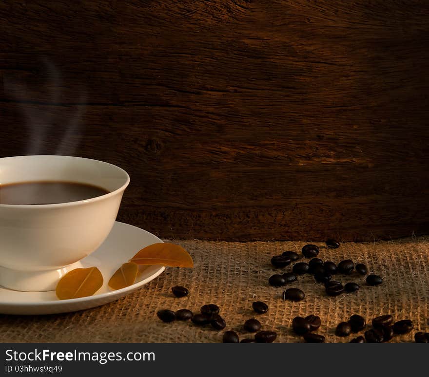 White coffee cup with sunlight effect