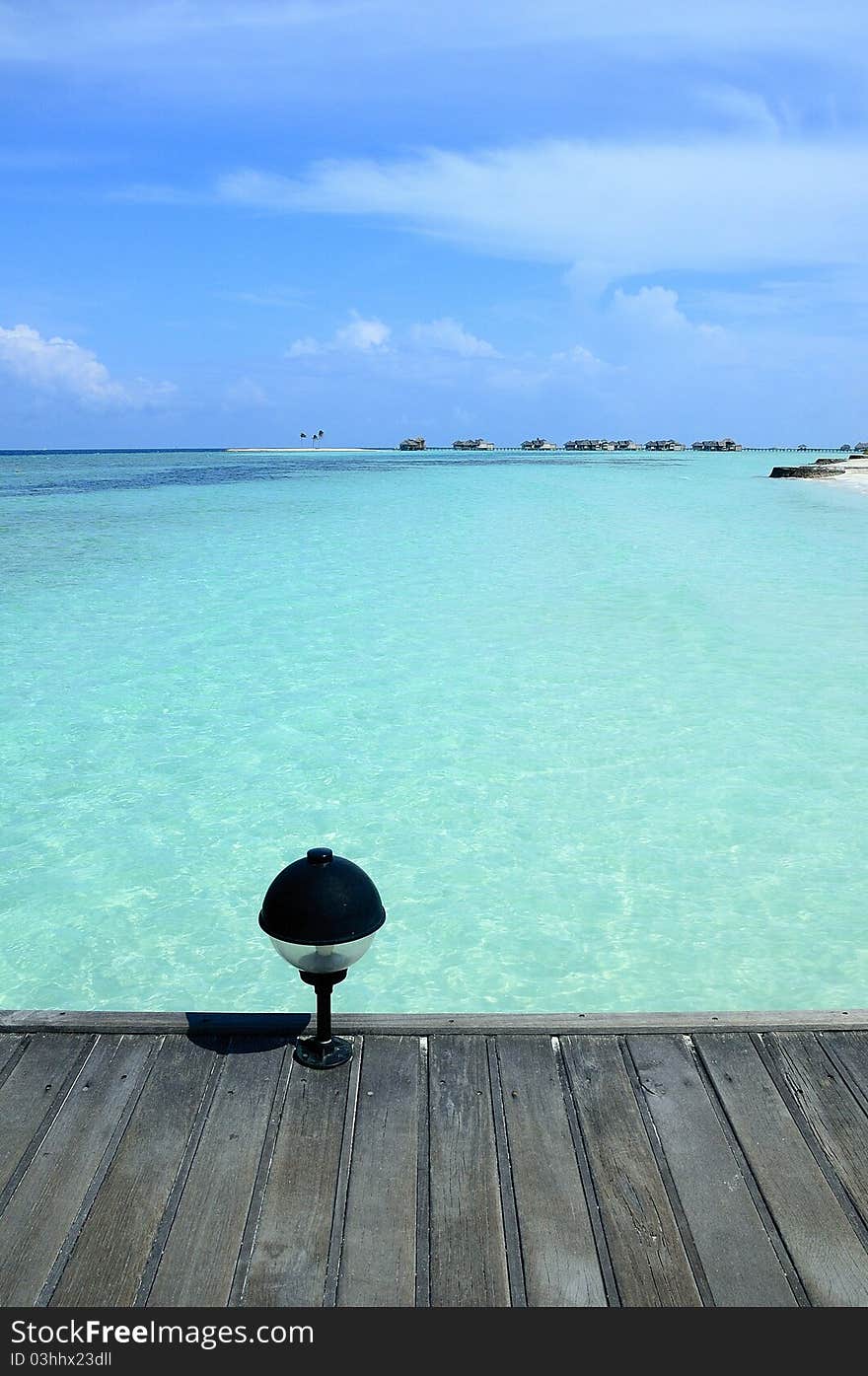 Maldives Paradise Island bridge, watching the blue lagoon. Maldives Paradise Island bridge, watching the blue lagoon