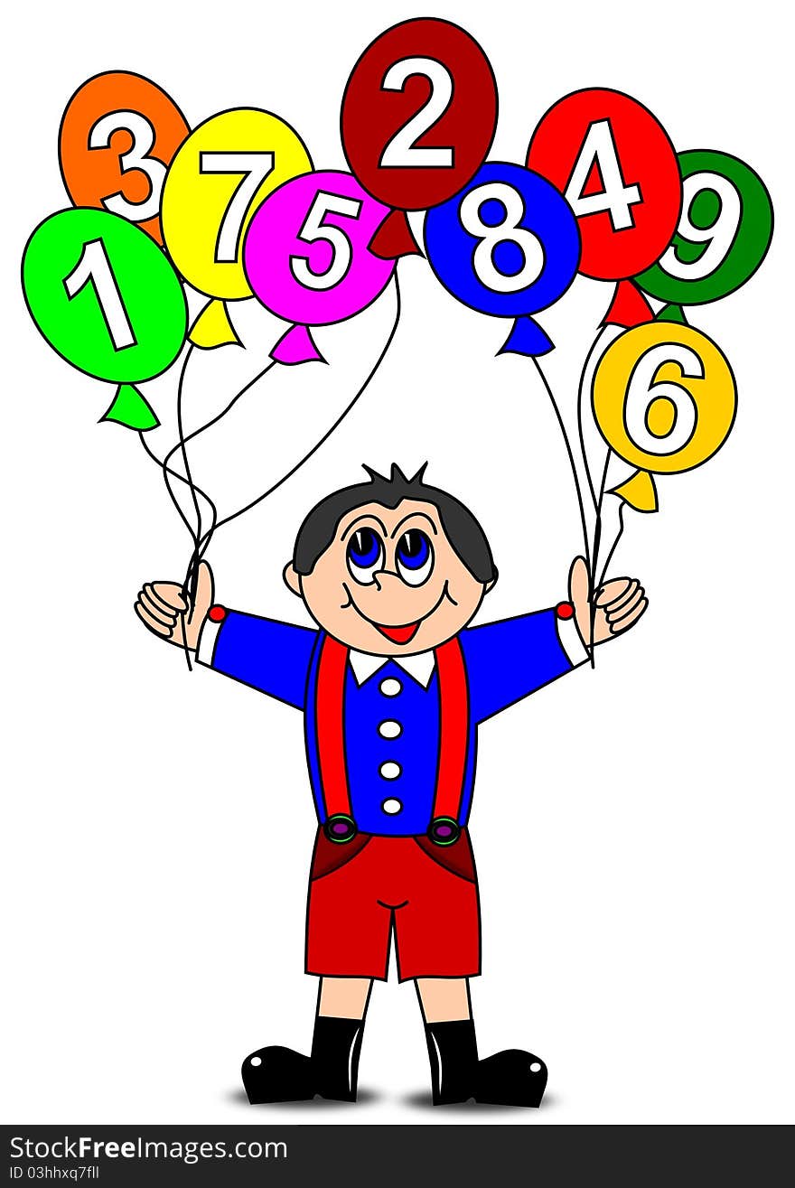 Boy and colorful inflatable balls with numbers. Boy and colorful inflatable balls with numbers