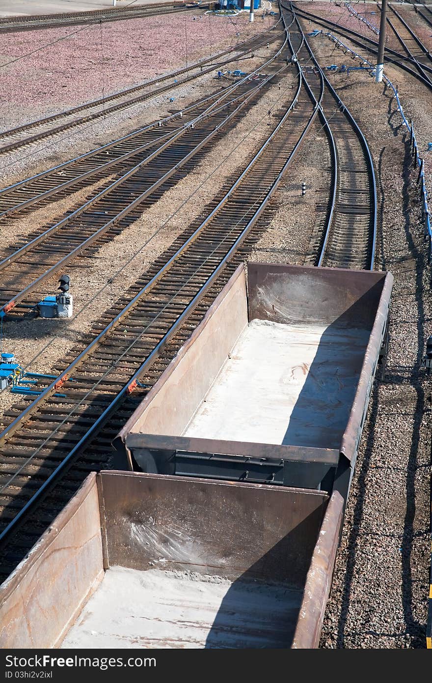 Empty open freight cars on railroad