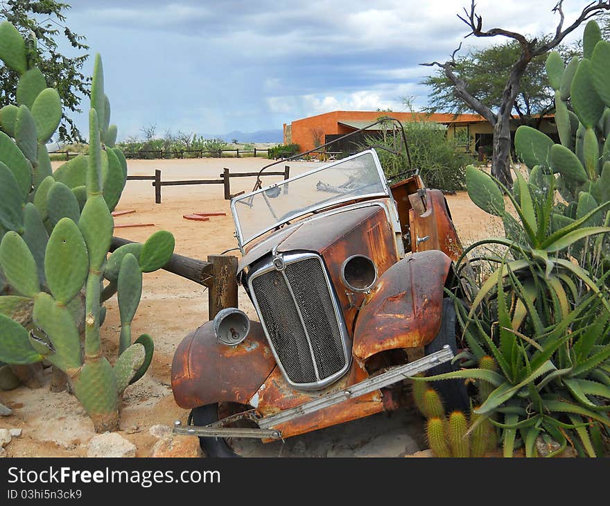 Wreck of car in Solitaire,desert Namib,Nambia,Africa. Wreck of car in Solitaire,desert Namib,Nambia,Africa.