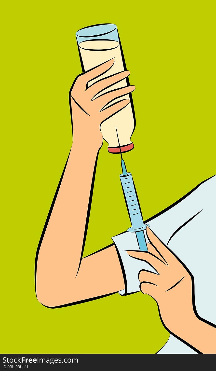 Syringe in hand. Vertically placed.illustration for a design