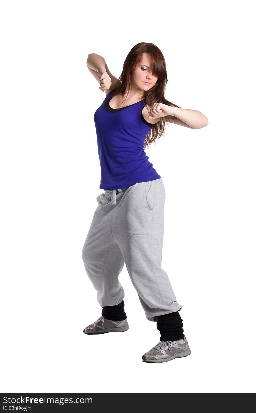 The hip-hop dancer on the white background.