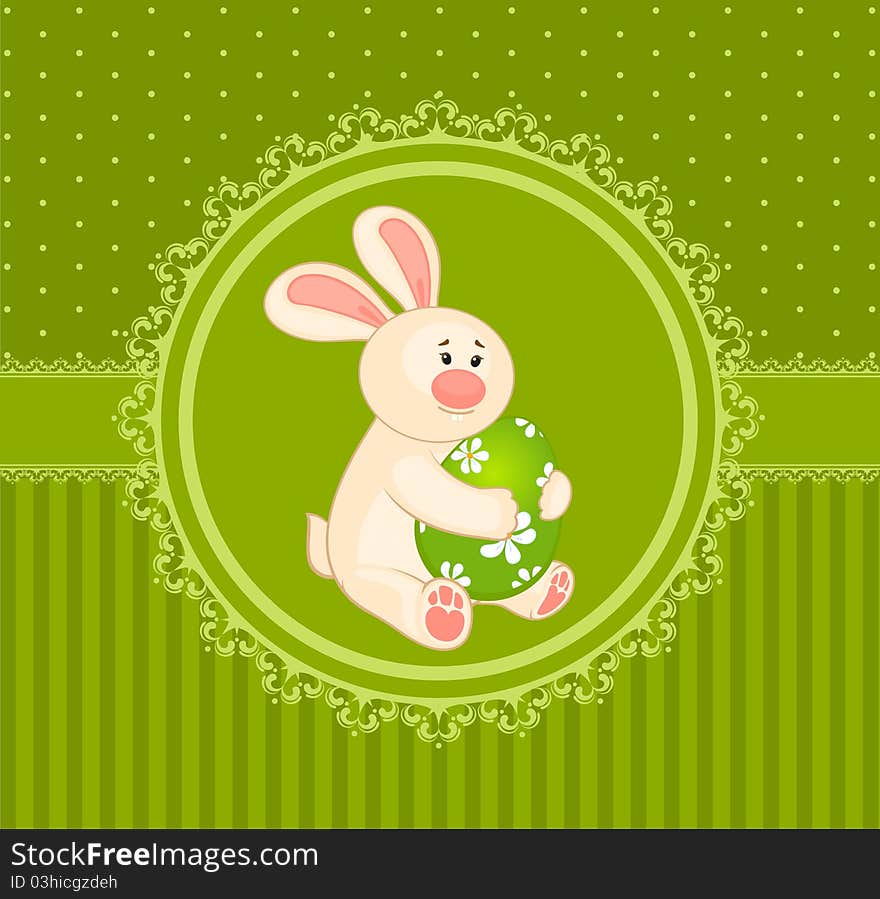 Easter Bunny with colored egg. Easter card