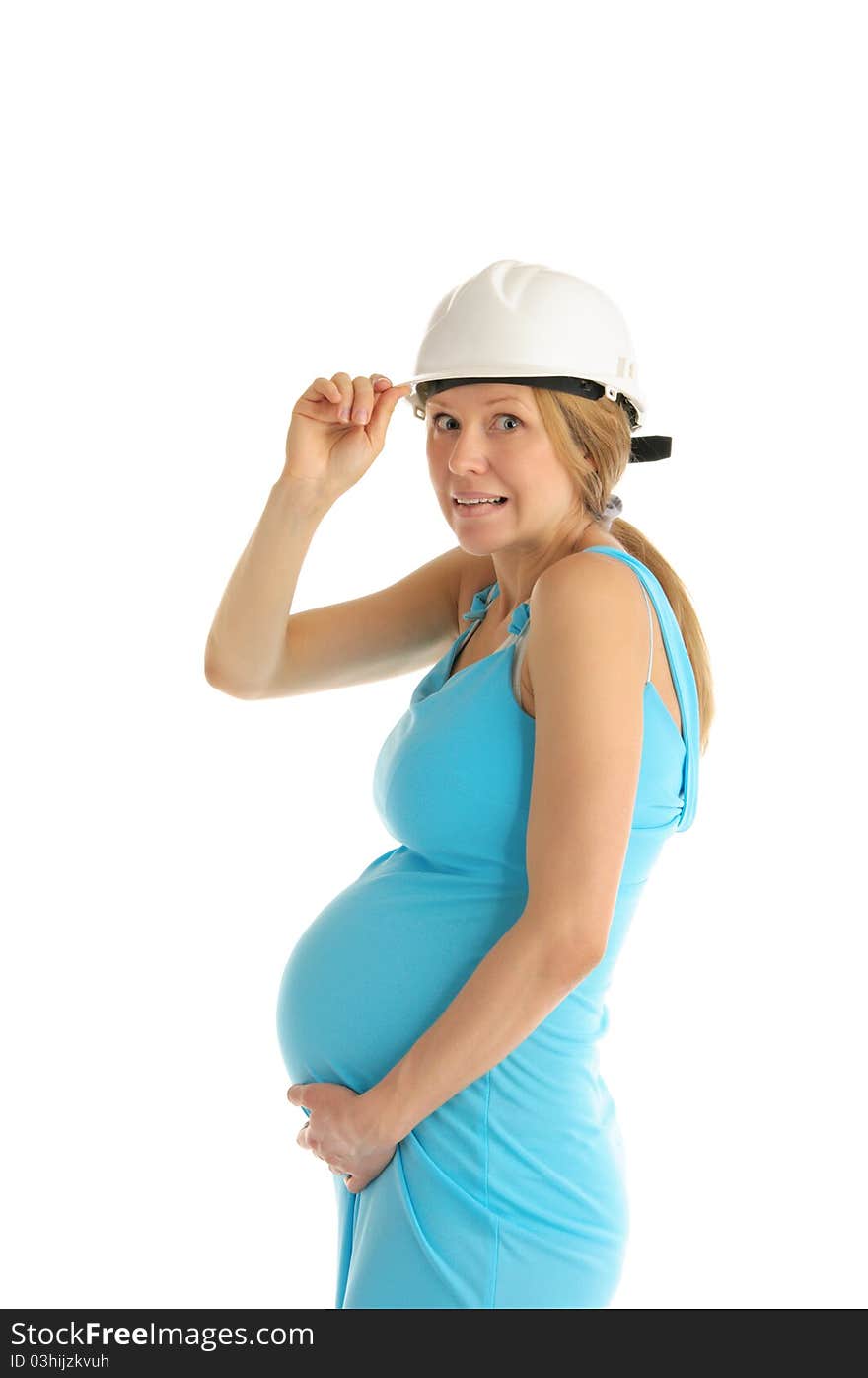 Astonished Pregnant Woman In Helmet