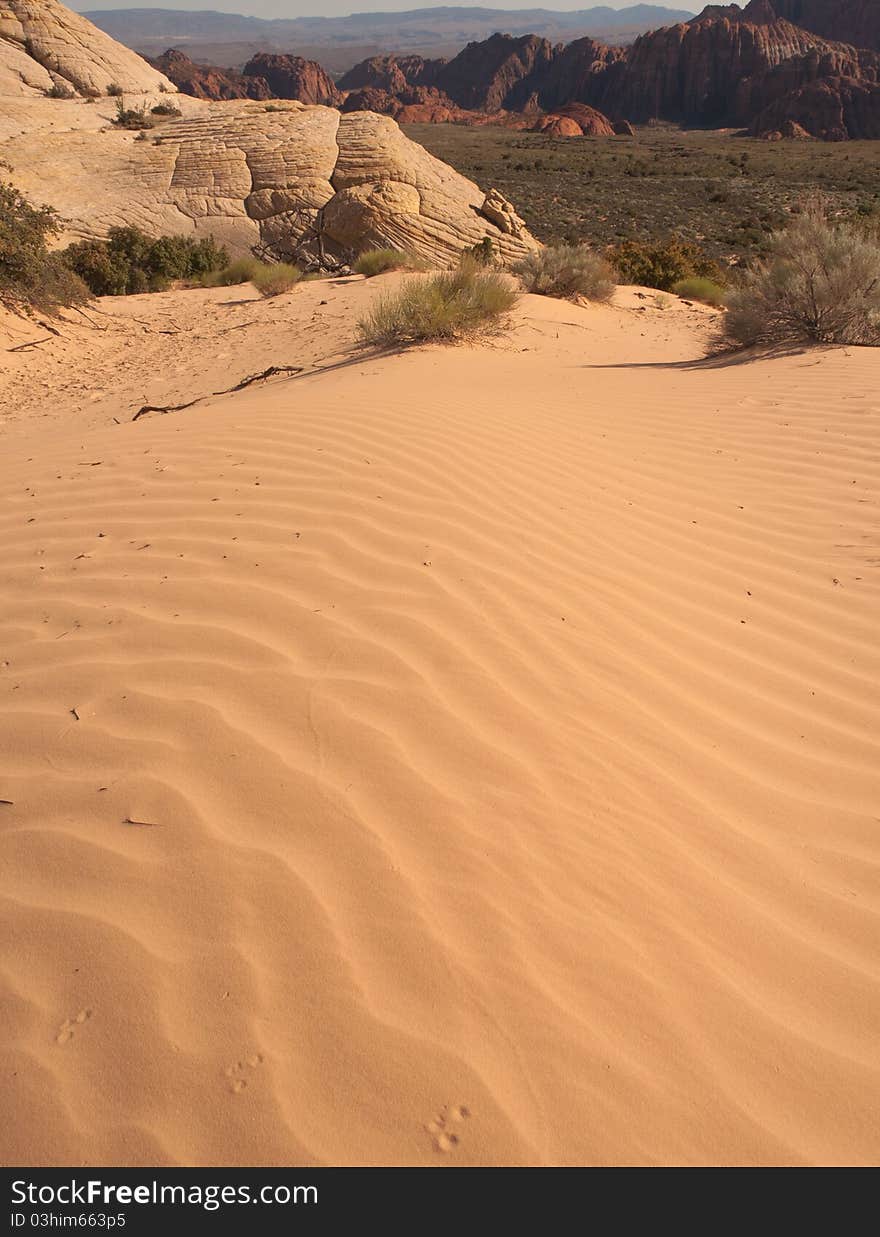 Sand dunes in constant movement, changing shape and moved by the wind. Sand dunes in constant movement, changing shape and moved by the wind