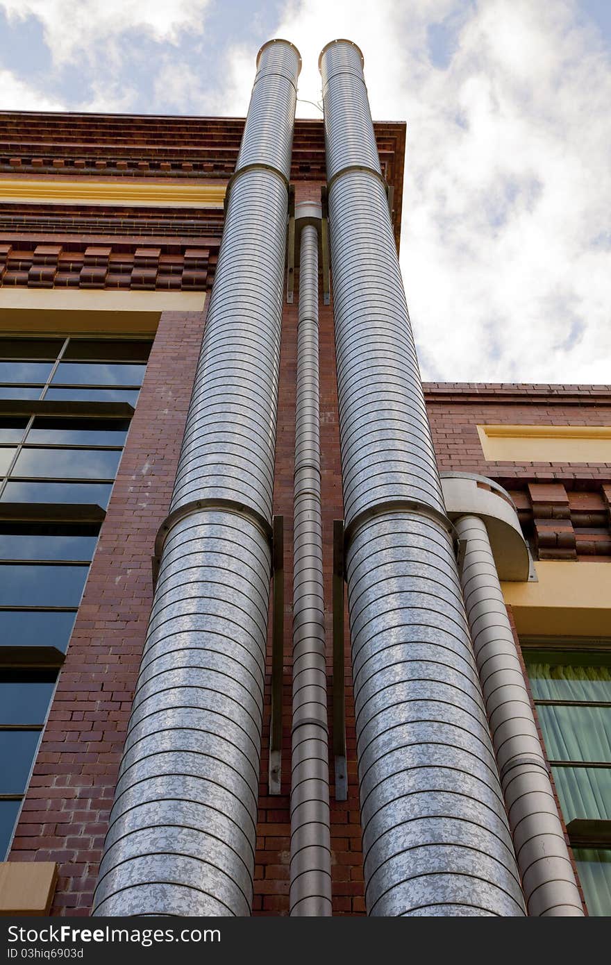 Spiral Buttweld vent pipes on a restored redbrick factory. Spiral Buttweld vent pipes on a restored redbrick factory.