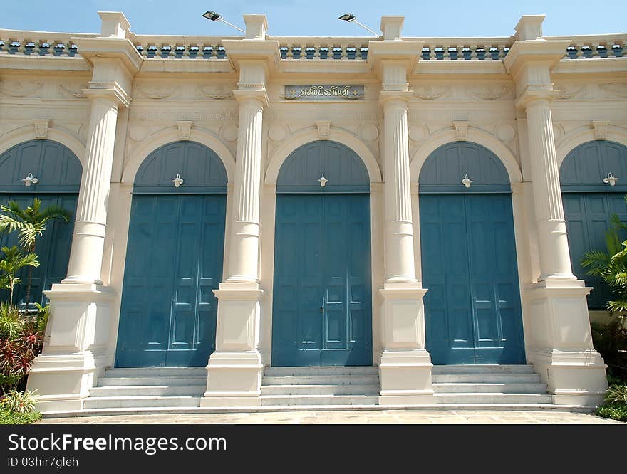 Classic building with wooden blue door