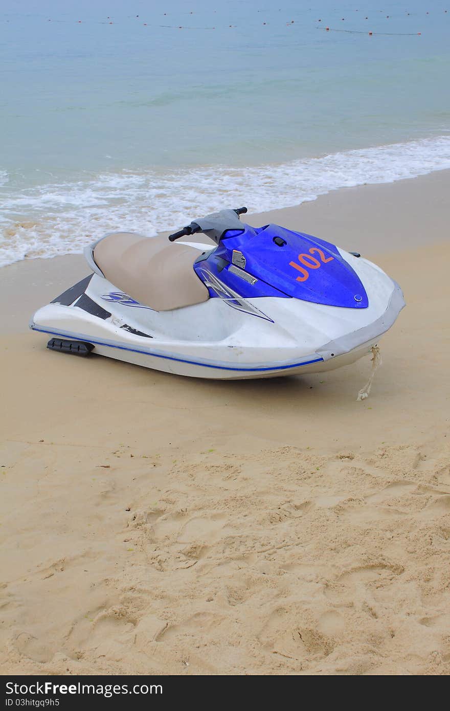 Moto boat on sand in beach