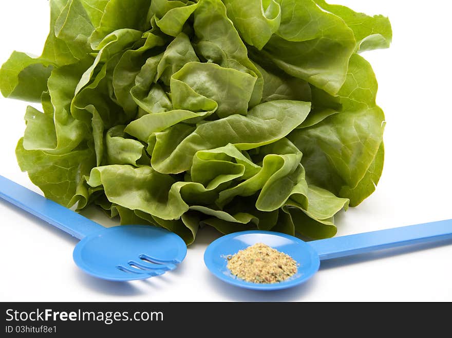 Head lettuce with spice mixture onto spoons