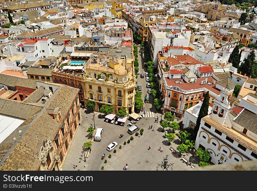 An aerial view of Seville (Sevilla) in the Andalusia region of Southern Spain. An aerial view of Seville (Sevilla) in the Andalusia region of Southern Spain