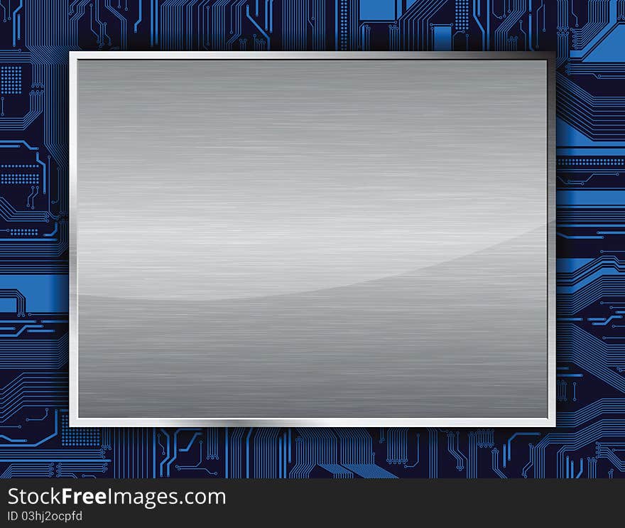 Technology theme background with circuit pattern and metal banner. eps10. Technology theme background with circuit pattern and metal banner. eps10