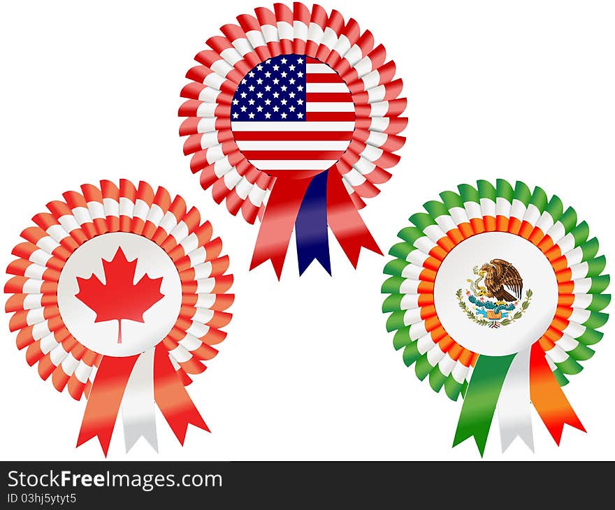 Rosettes to represent the largest North American countries: United States of America, Canada and Mexico. Rosettes to represent the largest North American countries: United States of America, Canada and Mexico