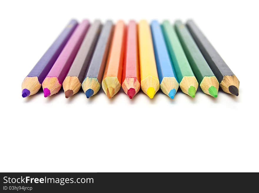 Colored pencils isolated on the white background