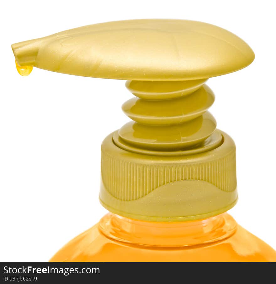 Dispenser bottle of liquid soap. Clipping path included.