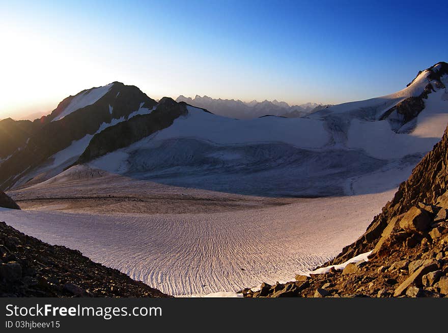 Morning on the glacier near Mount Elbrus.