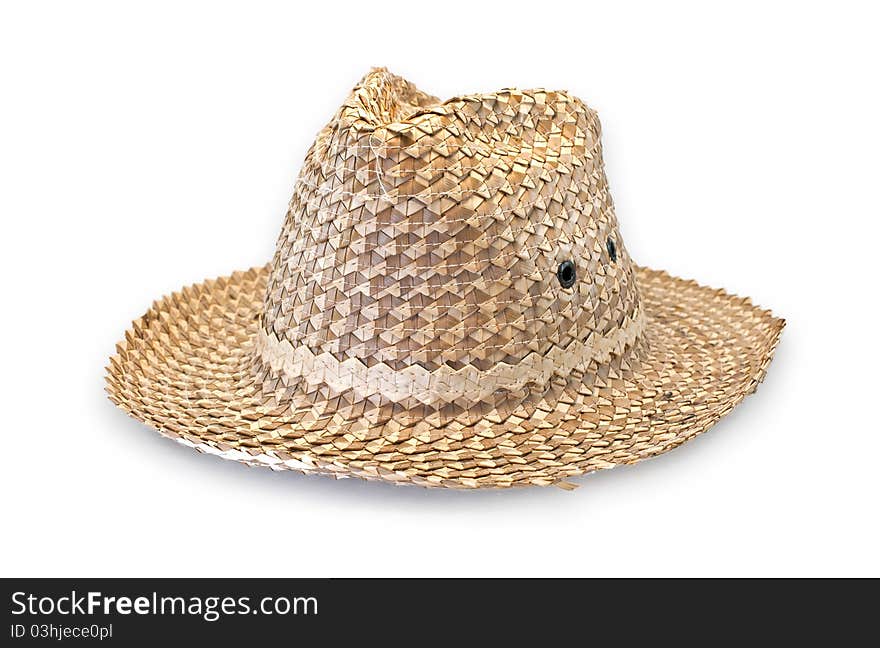 Isolated wicker hat on white background.