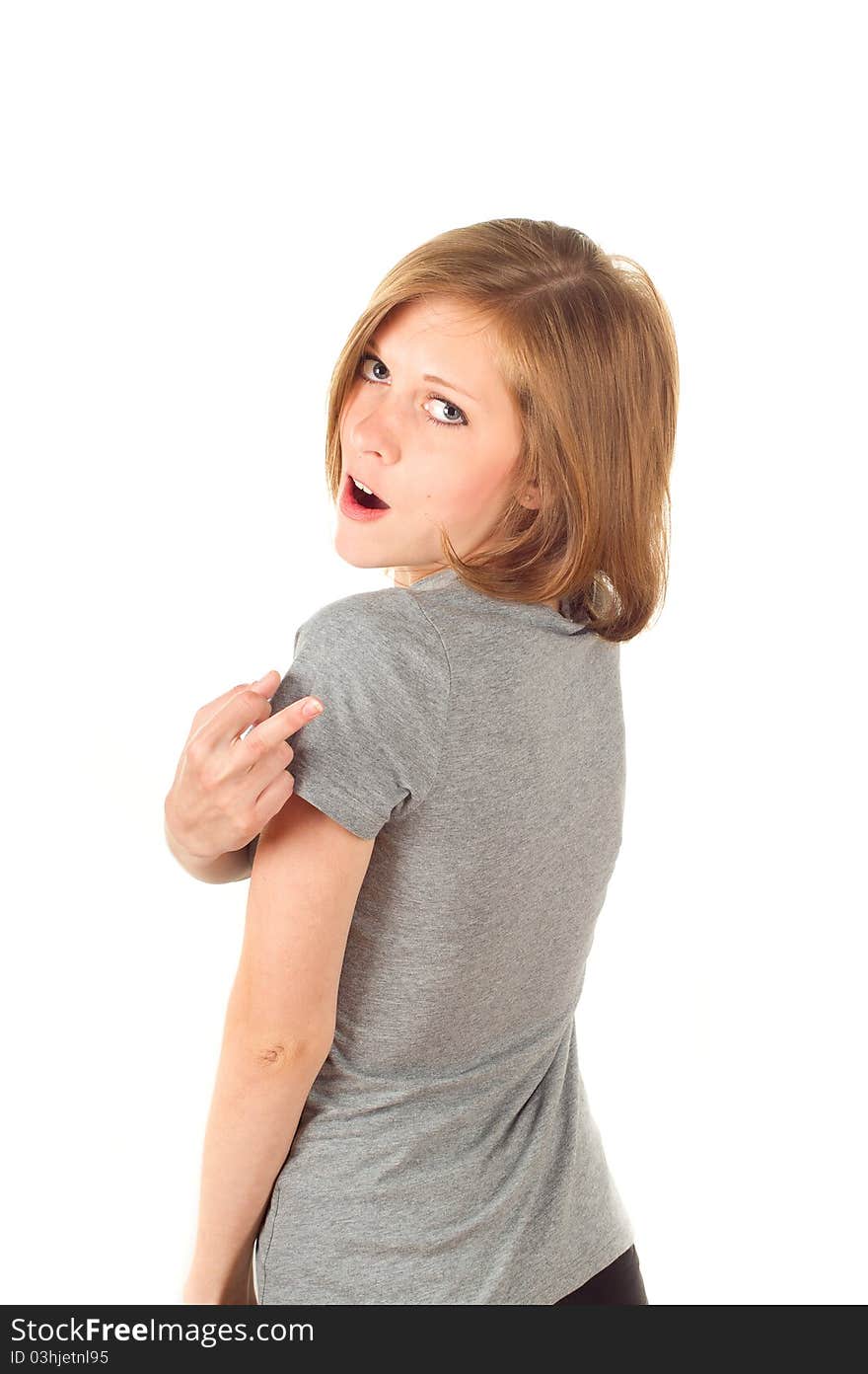 young woman showing middle finger