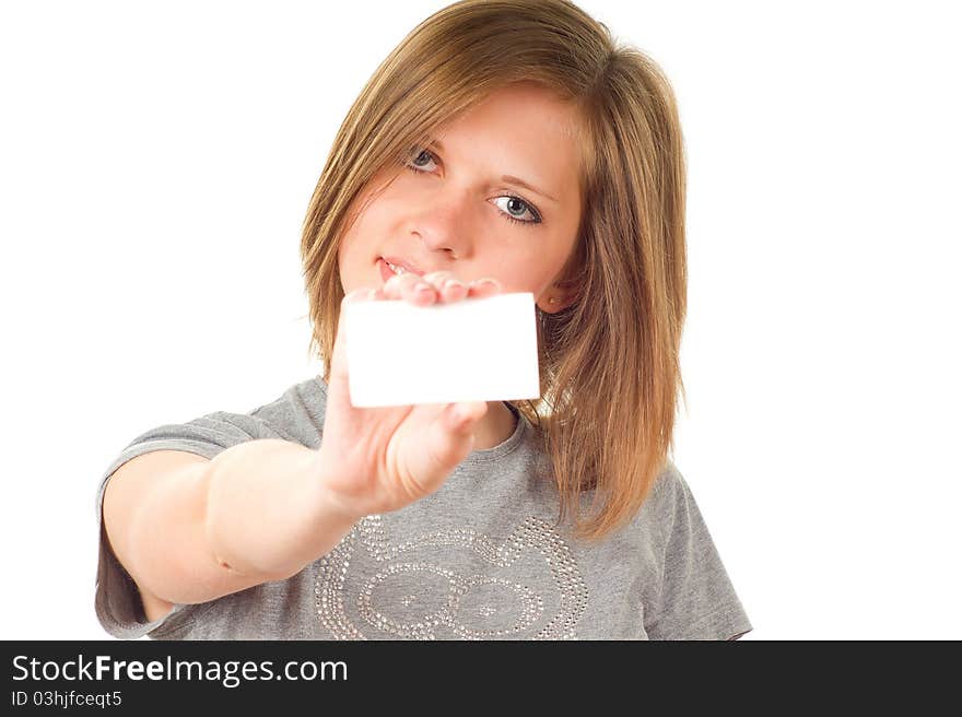 Young Girl Holding A Placard On White