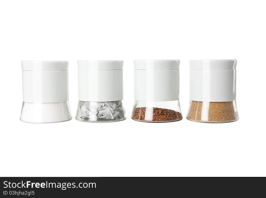 Tea, coffee and sugar isolated on a white background. Tea, coffee and sugar isolated on a white background