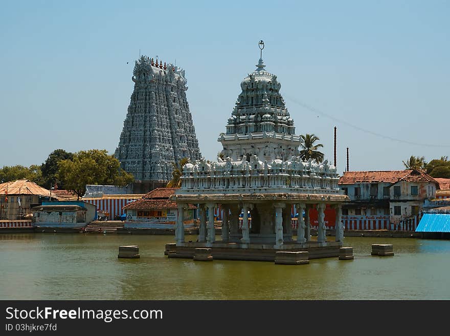 Suchindram temple dedicated to the gods Shiva, Vishnu and Brahma, protected by UNESCO. Kanniyakumari, Tamil Nadu, South India