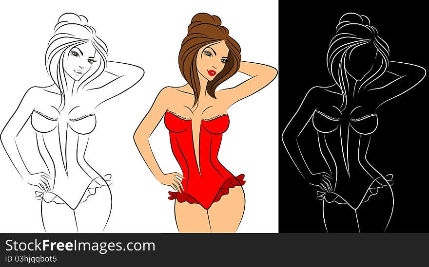 Silhouette of beautiful womanish body.illustration for a design