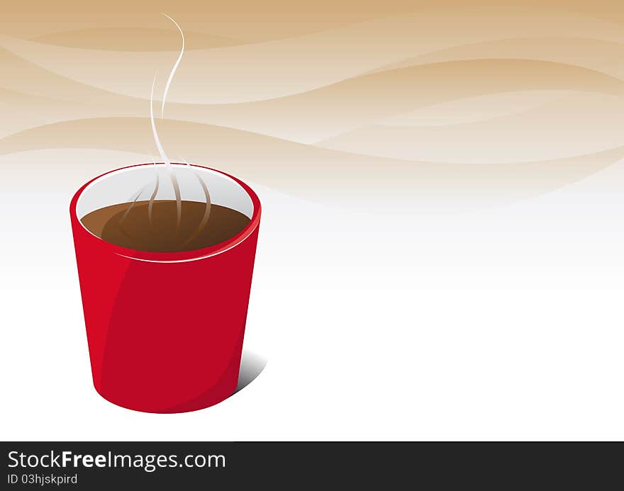 Red mug of coffee on a beige background. Red mug of coffee on a beige background