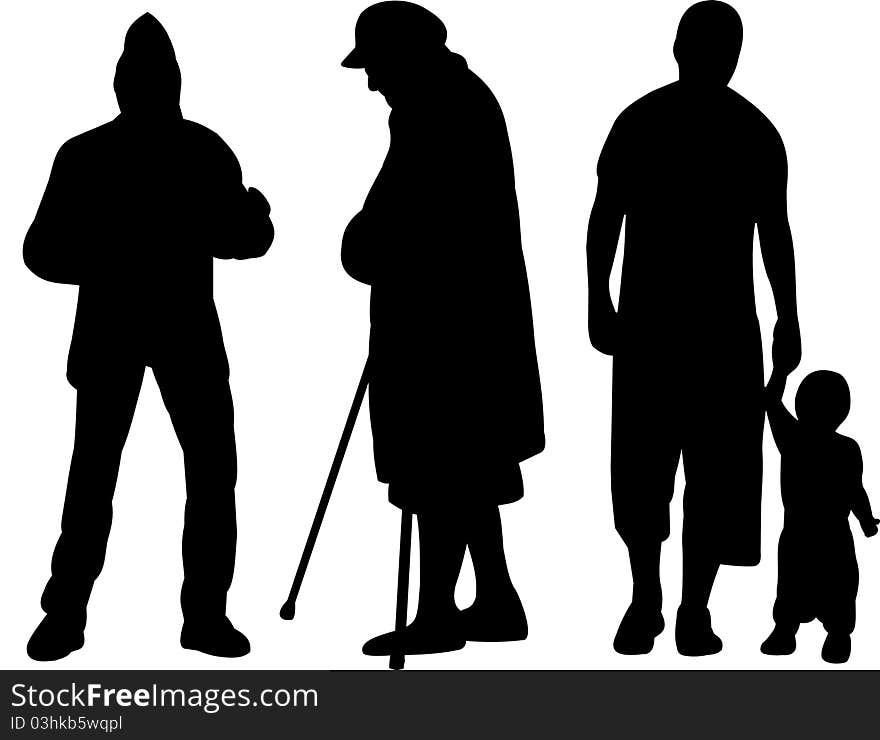 Group silhouettes on white background,. Group silhouettes on white background,