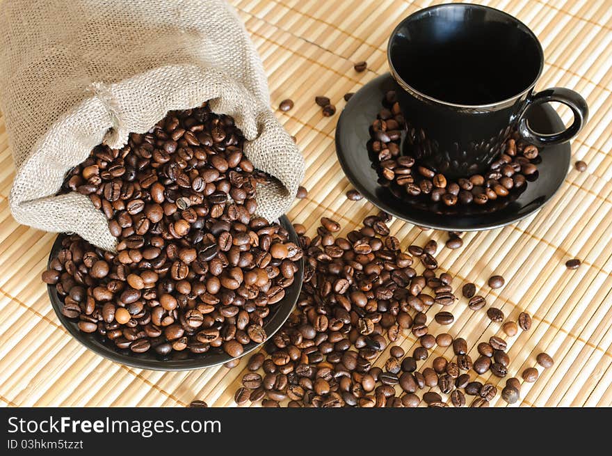 Coffee Beans With A Cup And Sack