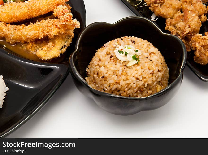 Garlic fried rice on white background