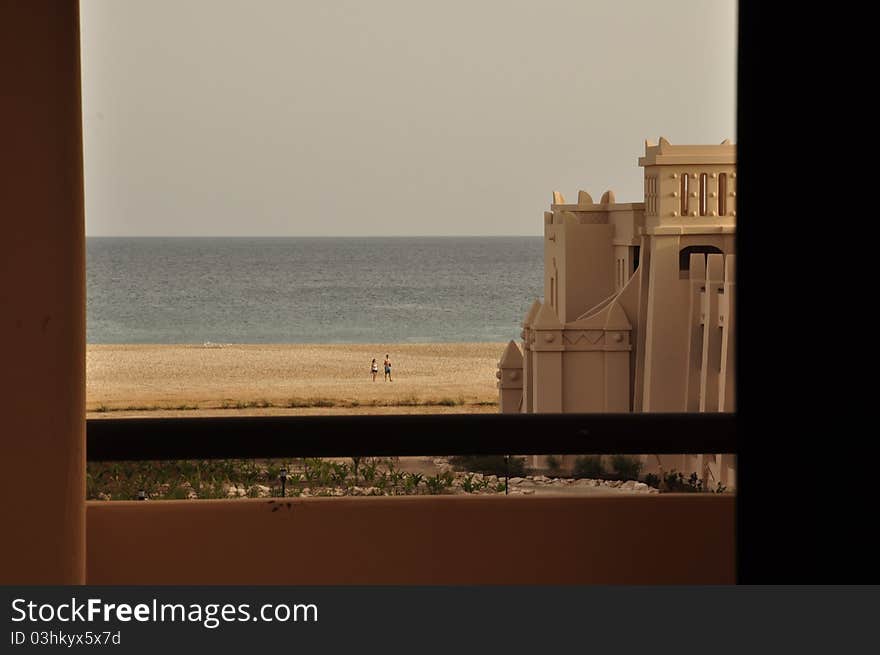 Island view of boa vista beach from inside holiday hotel in cape verde. Island view of boa vista beach from inside holiday hotel in cape verde