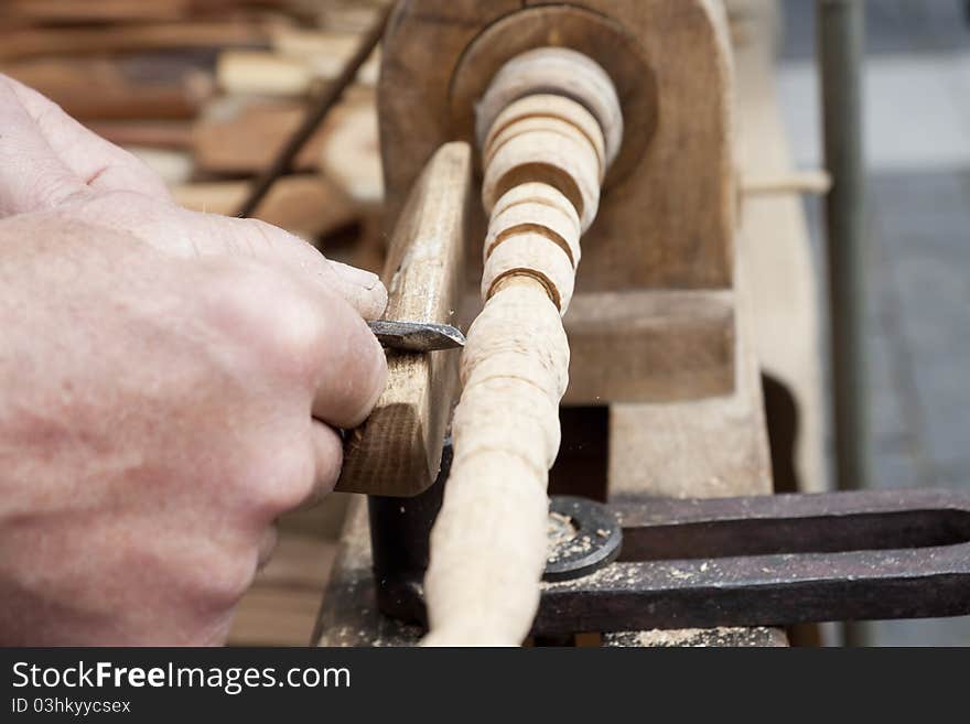 Wood carving process with metal chisel