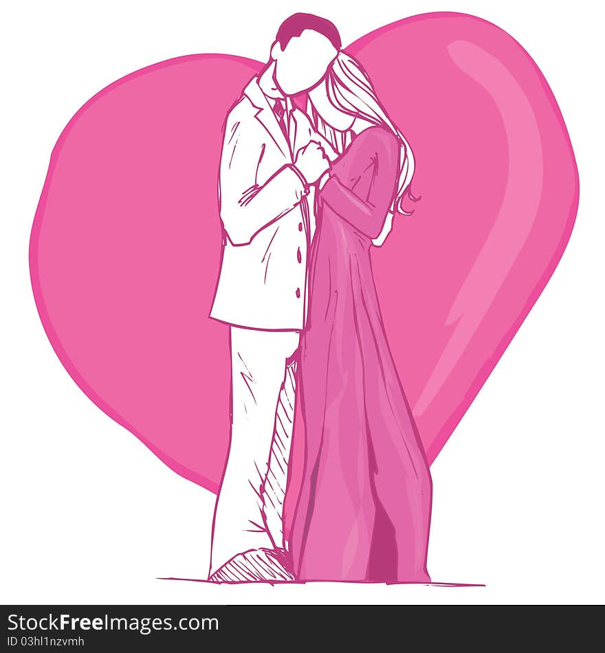 Valentines card design of couple in pink