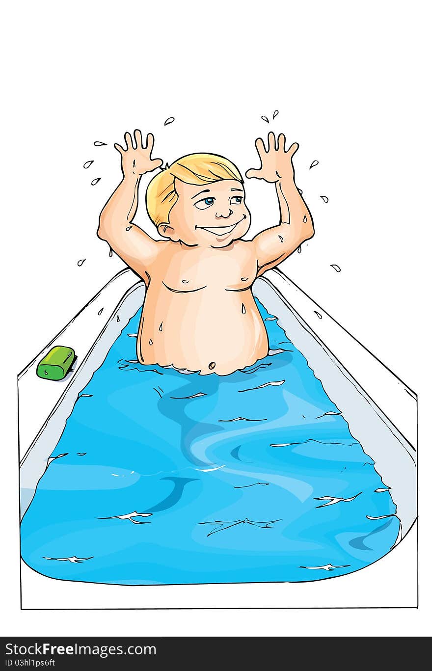 Cartoon of little boy in the bath