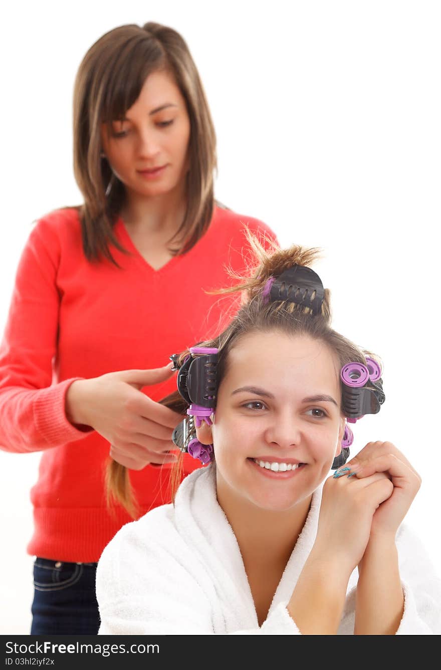 Beauty moments of a model at the hairdresser. Beauty moments of a model at the hairdresser