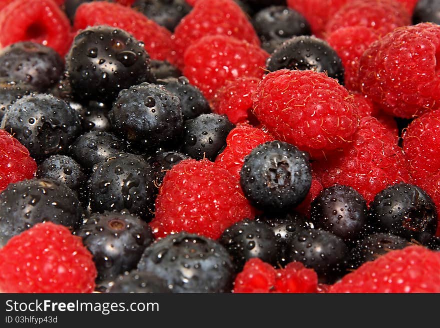 Raspberries and blueberries