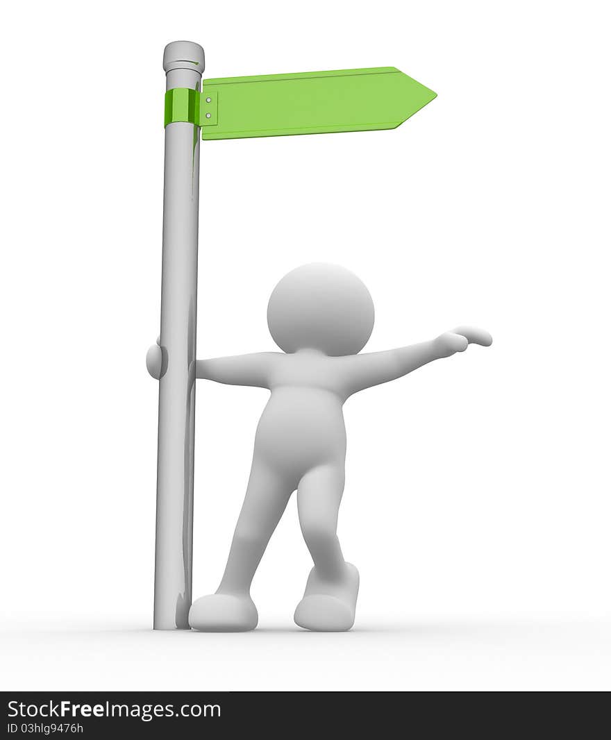 3d people character and directional sign - 3d render illustration