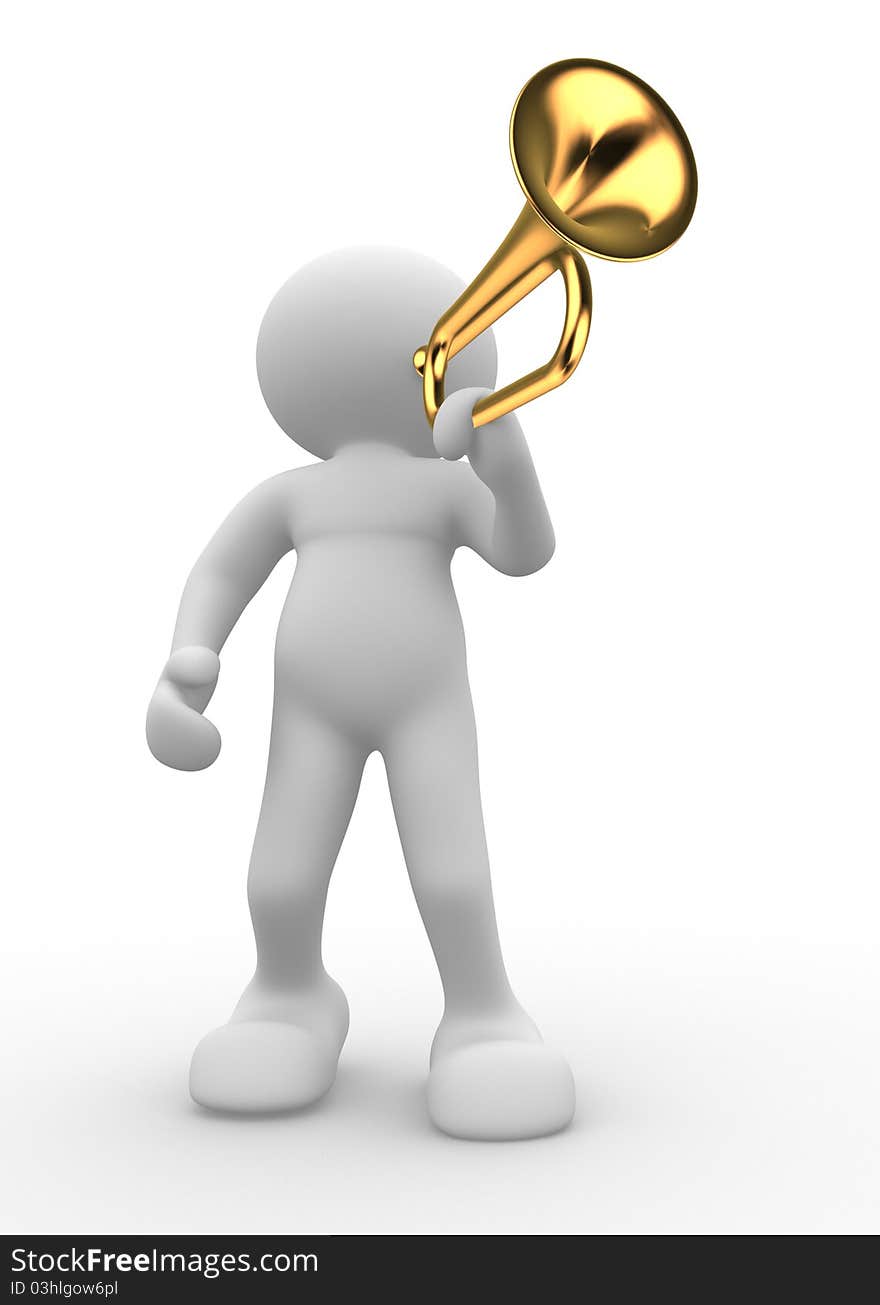 3d people icon playing trumpet- This a 3d render illustration