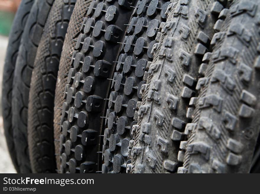 Closed up of mountain bike tires. Closed up of mountain bike tires