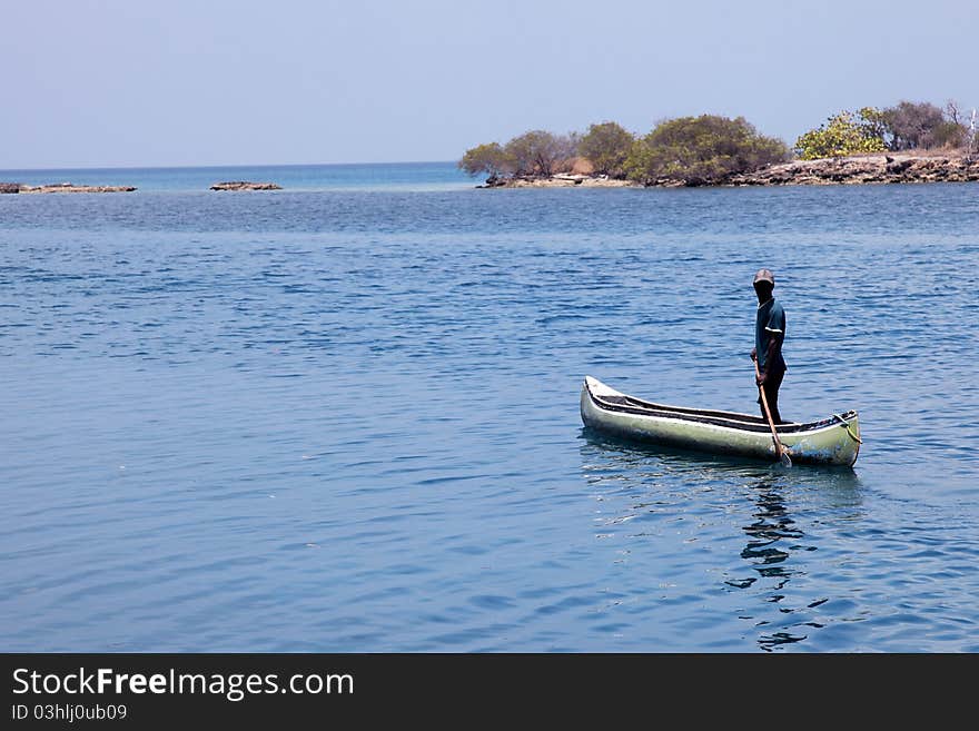 Beauty sea with canoe and fisherman. horizontal image. Beauty sea with canoe and fisherman. horizontal image