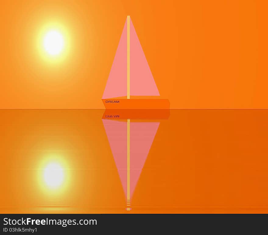 Yacht. Рicture of an orange world, carrying joy and hope.  Yacht. Рicture of an orange world, carrying joy and hope