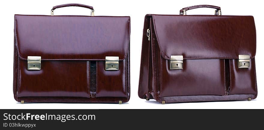 Dark Brown Business Case From Leather Isolated