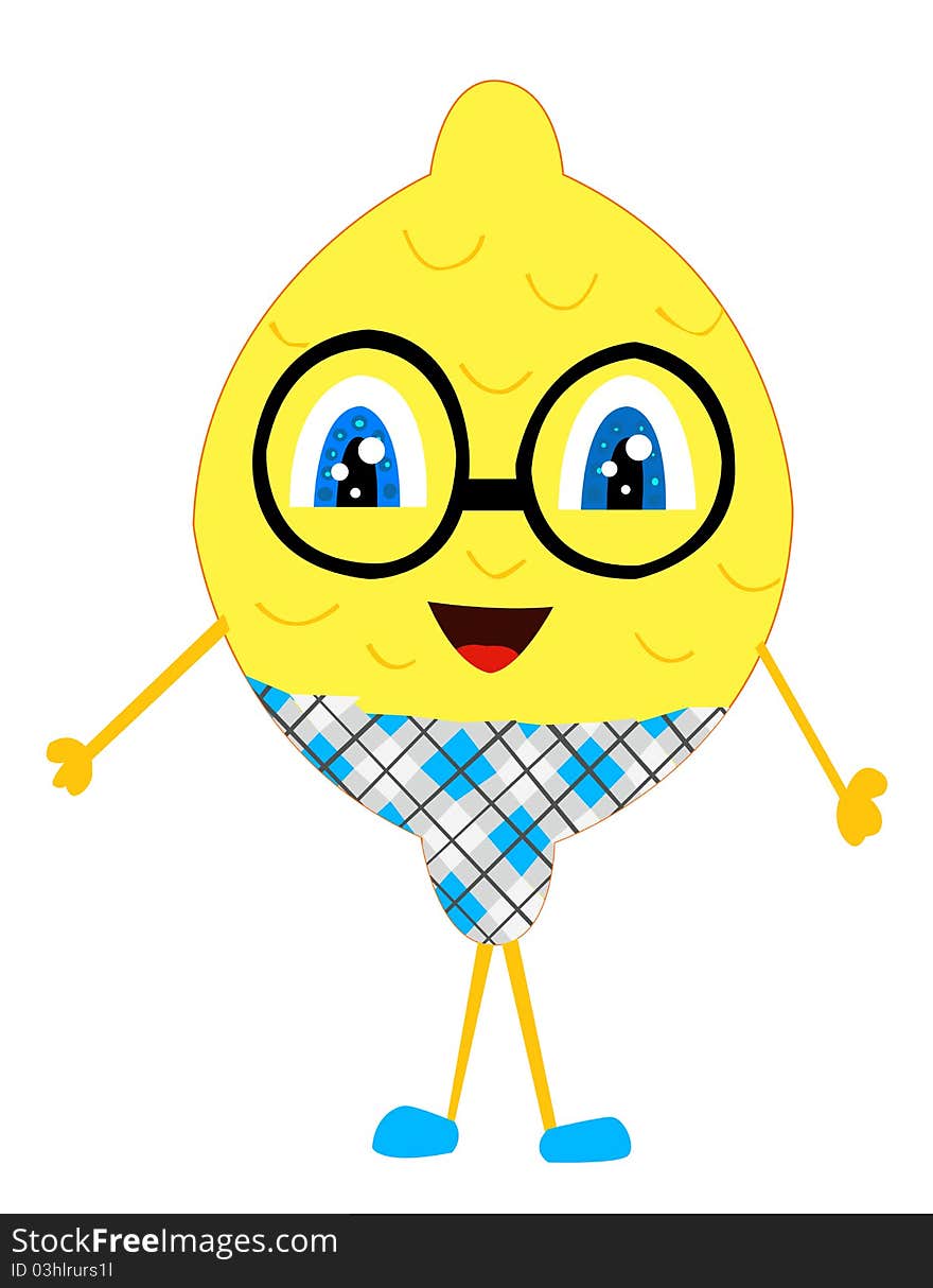 Smiling lemon man with trousers and glasses