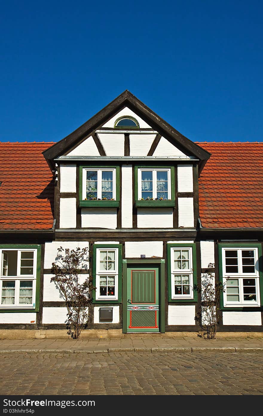 A house with blue sky in Warnemuende (Germany).