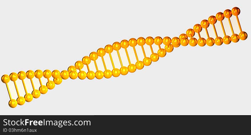 Yellow reflective isolated DNA chain on white