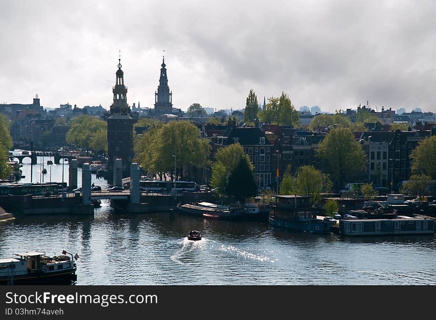 Urban landscape in Amsterdam, the Netherlands . Urban landscape in Amsterdam, the Netherlands .