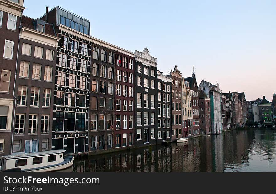 Amsterdam Canals And Typical Houses .