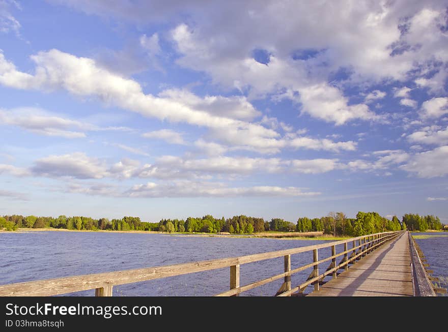 Wooden bridge on lake