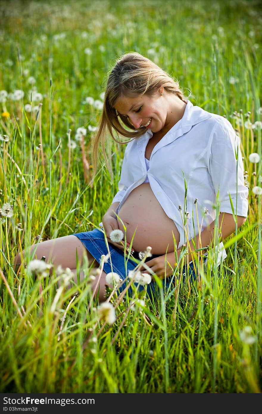 Caucasian woman in spring field. Caucasian woman in spring field