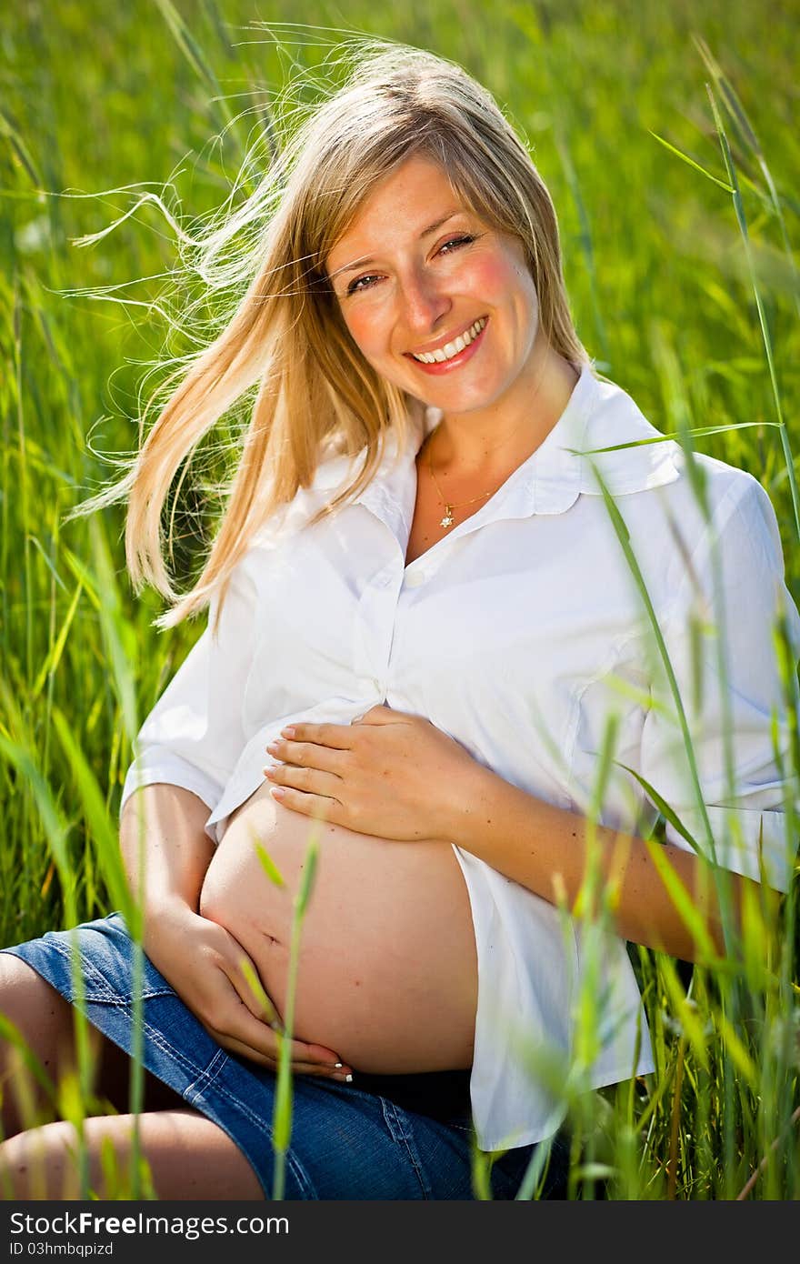 Caucasian woman in spring field. Caucasian woman in spring field